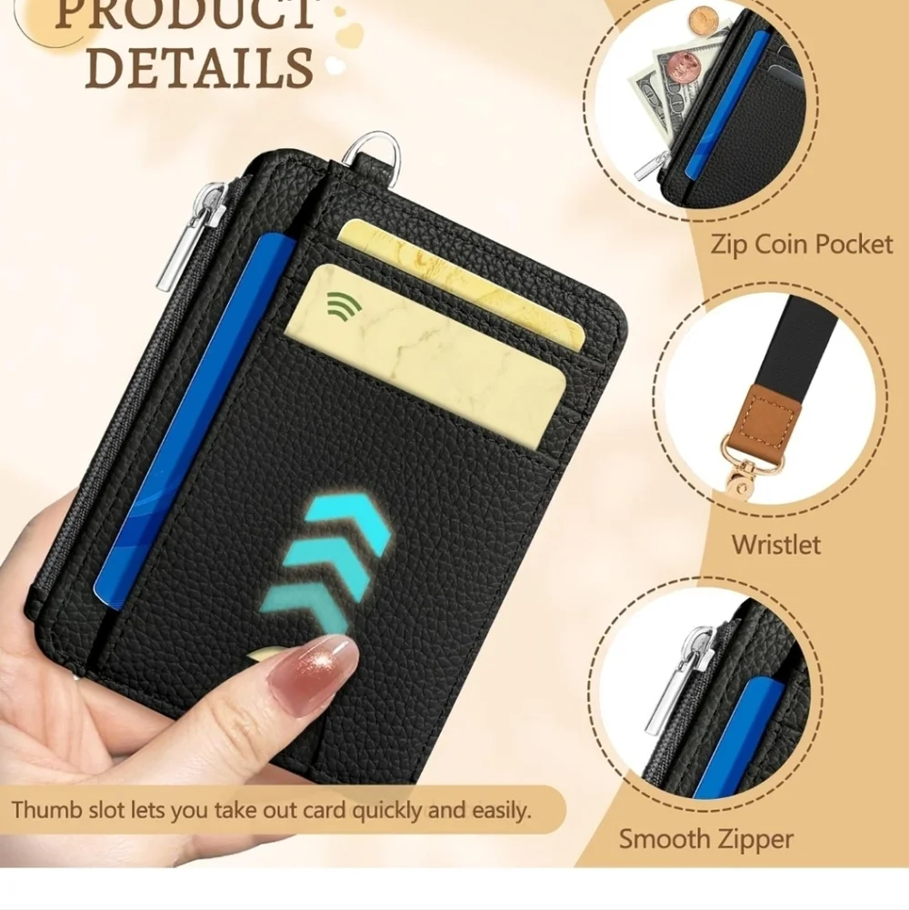Black Card Organizer with ID Window And Lanyard Strap